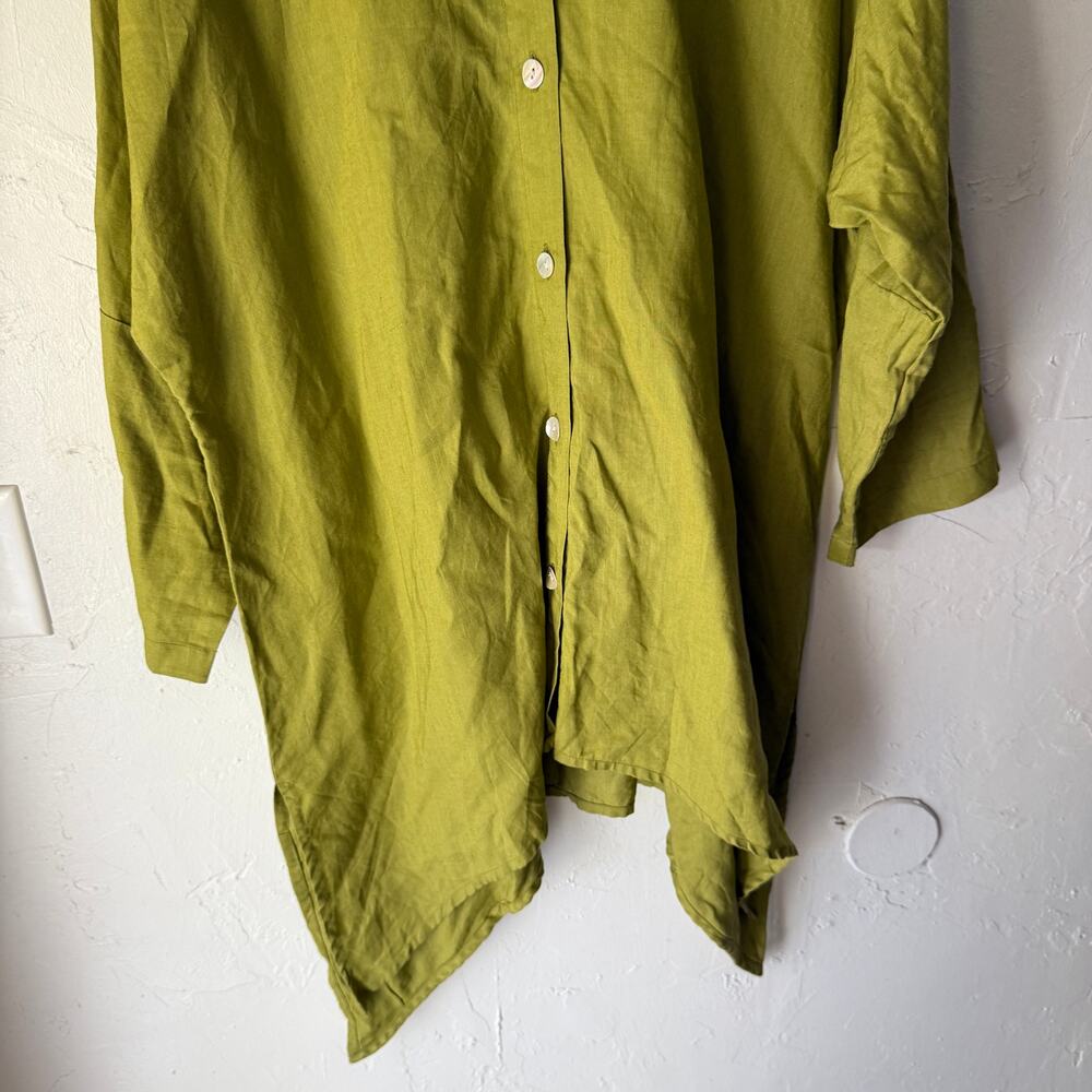 Pegasus 100% Linen Asymmetrical Tunic Top Green Reg One‎ Size Made in India - Picture 3 of 11